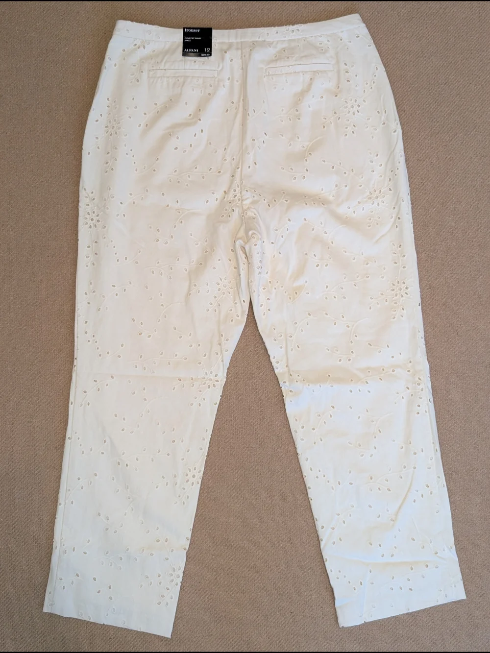 Alfani Cream Embroidered Eyelet Straight Leg Ankle Pants Cotton